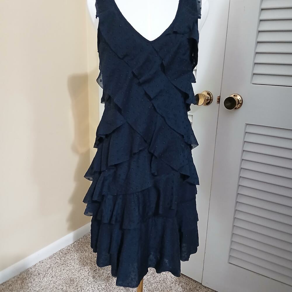 LOFT 4 Black Sleeveless Swiss Dot Ruffled Layers Polyester Rayon Blend Dress